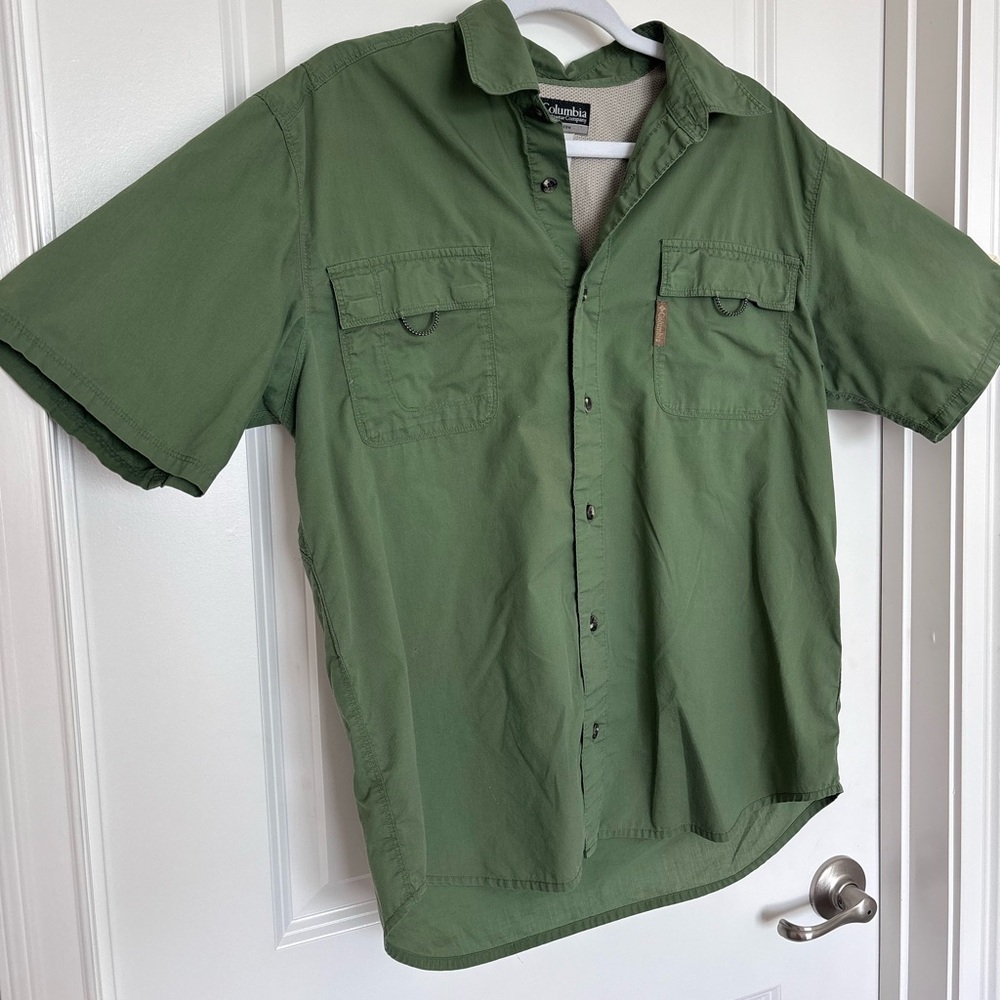 Columbia PFG Green Fishing Hiking Safari Utility Button Up Outdoor Shirt Mens